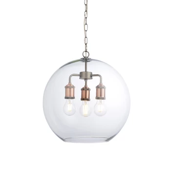 Hal Industrial Style Pendant Lantern, Aged Pewter & Copper with Dome Glass Shade