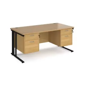 Office Desk Rectangular Desk 1600mm With Double Pedestal Oak Top With Black Frame 800mm Depth Maestro 25 MCM16P22KO