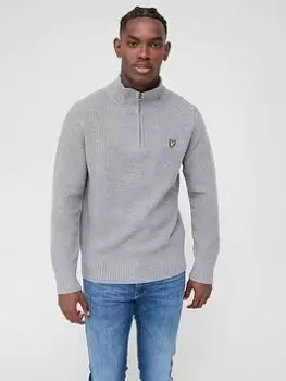 Lyle & Scott Lyle & Scott Ribbed Quarter Zip Jumper, Mid Grey Marl, Size XL, Men