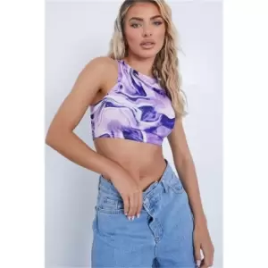 I Saw It First Purple Marble Print Double Layer Racer Neck Crop Top - Purple