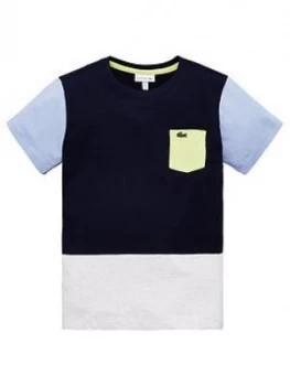 Lacoste Boys Short Sleeve Colourblock T-Shirt - Navy, Size 6 Years