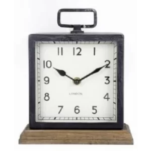 Metal Clock with Wooden Base