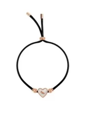 Radley Ladies Sterling Silver 18Ct Rose Gold Plated Black Cord Mother Of Pearl Bracelet