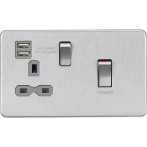 Knightsbridge 45A DP Switch and 13A switched socket with dual USB charger - brushed chrome with grey insert - SFR83UMBCG