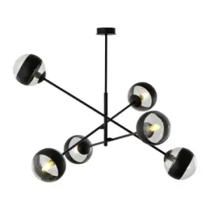 Emibig Linear Black Multi Arm Pendant Ceiling Light with Clear,Black Glass Shades, 6x E14