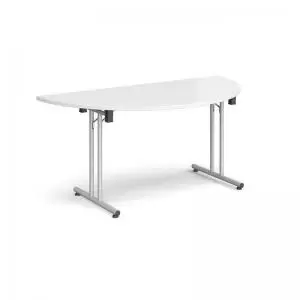 Semi circular folding leg table with silver legs and straight foot