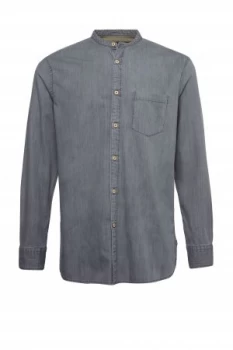 Mens French Connection Monochrome Denim Grandad Collar Shirt Denim