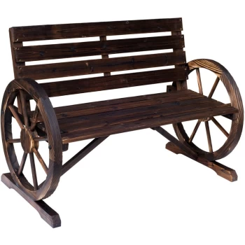 Outsunny - Wooden Cart Wagon Wheel 2 Seater Garden Bench Outdoor Armrest Chair