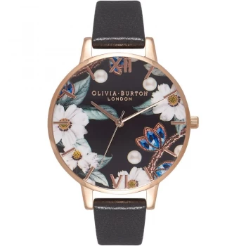 Bejewelled Florals Black & Rose Gold Watch