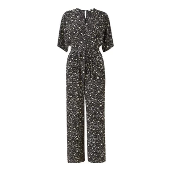 Yumi Black Ditsy Floral Jumpsuit - Black