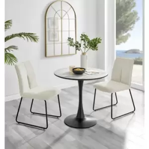 Furniturebox UK - Furniturebox Elina White Marble Effect Modern 80cm Round Dining Table & 2 Cream Halle Fabric Chairs