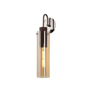 Blake Slim Single Switched Wall Lamp, 1x, E27, Mocha, Amber Glass