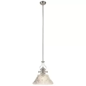 Dome Ceiling Pendant With 38cm Patterned Round Shade, 1 x E27, Polished Nickel, Clear Glass - Luminosa Lighting