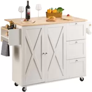 Kitchen Island Cart with Solid Wood Top, 45.3' Width Mobile Carts with Storage Cabinet, Rolling Kitchen Table with Spice Rack, Towel Rack, Drop Leaf