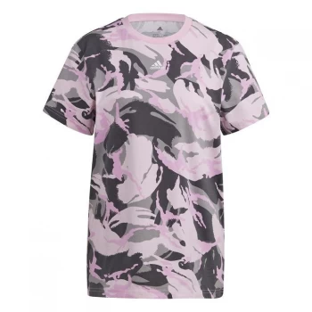 adidas Womens Essentials Boyfriend Camouflage T Shirt - Grey/Clear Pink