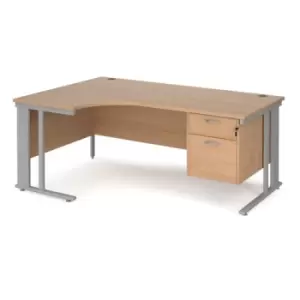 Office Desk Left Hand Corner Desk 1800mm With Pedestal Beech Top With Silver Frame 1200mm Depth Maestro 25 MCM18ELP2SB