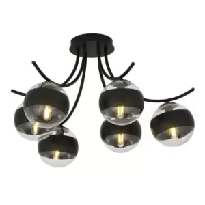 Emibig Boston Black Multi Arm Globe Ceiling Light with Clear,Black Glass Shades, 6x E14