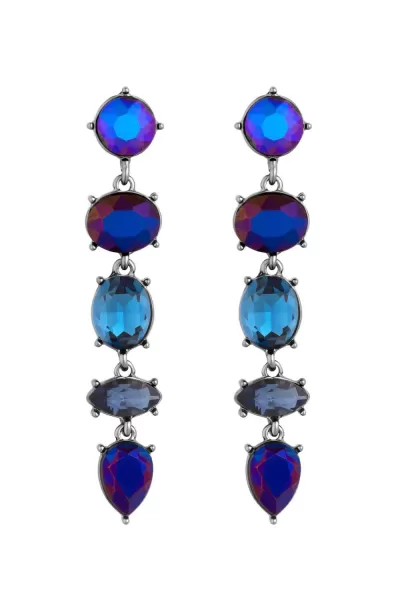 Silver Metallic Blue Effect Stone Linear Drop Earrings