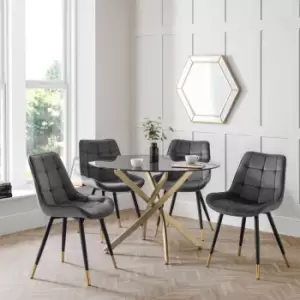 Julian Bowen Set Of Montero Round Dining Table And 4 Hadid Grey Chairs