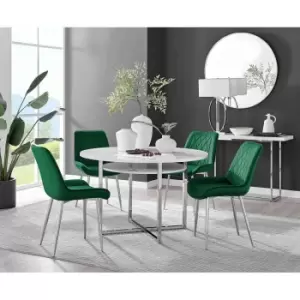 Furniture Box Adley White High Gloss Storage Dining Table and 4 Green Pesaro Silver Chairs