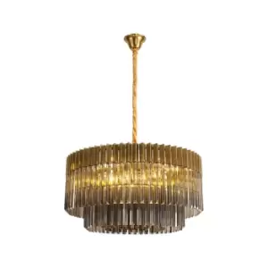 Poland Ceiling Pendant Round 12 Light E14, Brass, Smoke Sculpted Glass, Item Weight: 25.4kg