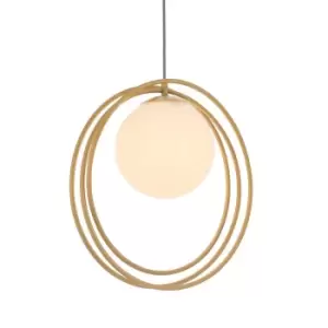 Gold Finish Ceiling Pendant Light - Gloss Opal Glass Shade - Single Bulb Lamp