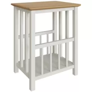 Taberno Magazine Rack Linen White Solid Oak Side Table Coffee Stand Assembled - White