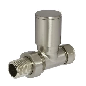 Heating Style Round Straight Radiator Valves - Brushed Nikel