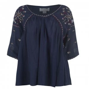 Velvet Embroidered Top - Navy