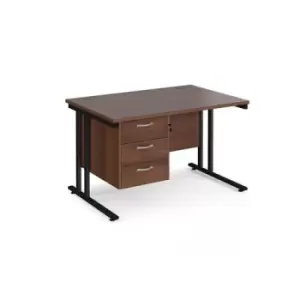 Office Desk Rectangular Desk 1200mm With Pedestal Walnut Top With Black Frame 800mm Depth Maestro 25 MC12P3KW