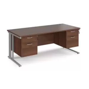 Office Desk Rectangular Desk 1800mm With Double Pedestal Walnut Top With Silver Frame 800mm Depth Maestro 25 MCM18P22SW