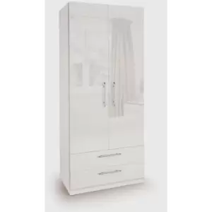 White High Gloss Angel Bedroom Furniture - 2 Door 2 Drawer Wardrobe