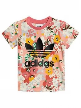 adidas Originals Girls Infant Short Sleeve T-Shirt - Pink, Size 9-12 Months, Women