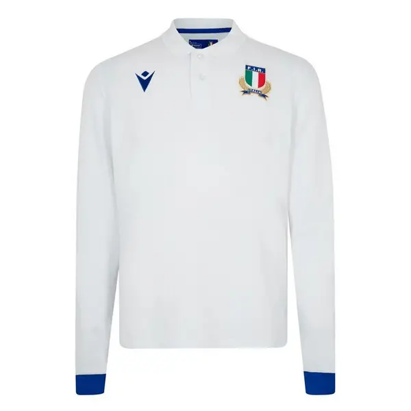 Macron Italy Rugby Away Polo Shirt 2023 2024 Adults - White S