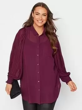 Yours Pleated Sleeve Shirt - Purple, Purple, Size 22, Women