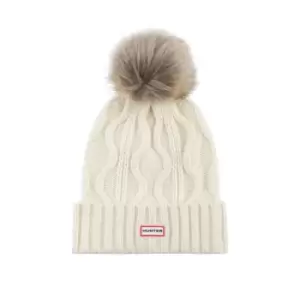 Hunter Cable Cuff Beanie with Pompom - White