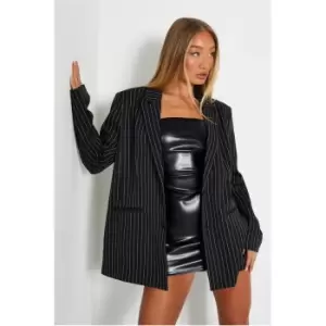 I Saw It First Pinstripe Oversized Blazer - Black