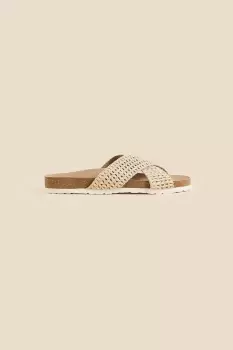 Raffia Cross Strap Footbed Sliders