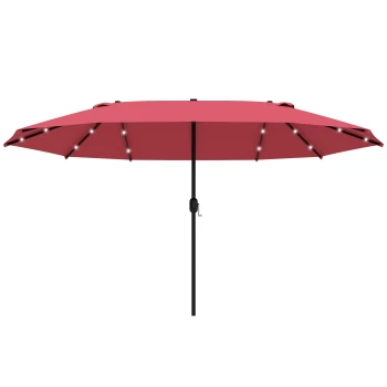 Outsunny 4.4m Double-Sided Sun Umbrella Garden Parasol Patio Sun Shade Outdoor with LED Solar Light Wine Red