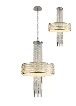 Ceiling Pendant, Semi Ceiling Convertible, 7 x E14, Polished Chrome, Crystal