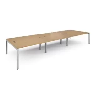 Bench Desk 6 Person Rectangular Desks 4800mm Oak Tops With White Frames 1600mm Depth Connex