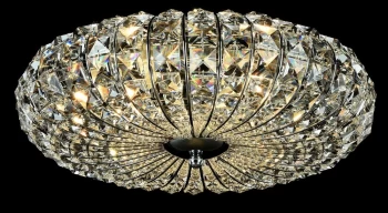 Broche Flush Ceiling Lamp Nickel & Crystal, 4 Light, E14