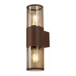 Luminosa Lighting - Luminosa Kirkwood Outdoor Wall Lamp 2 Light E27, IP54, Matt Brown, Smoked