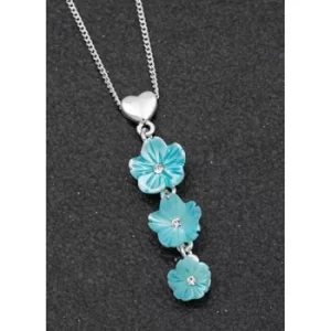 Mother of Pearl Shell Three Flowers Necklace Aqua