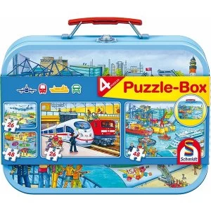 Vehicles 4 in 1 Keepsake Tin Jigsaw Set - 4 Puzzle box