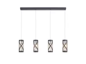 4 Light Bar Linear Ceiling Pendant E14, Matt Grey, Polished Chrome, Cognac