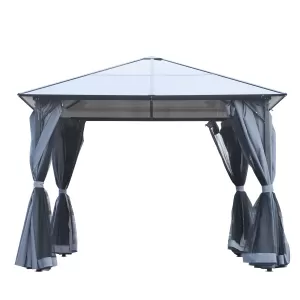 Outsunny 3m x 3m Hardtop Metal Frame Mesh Draped Gazebo Grey