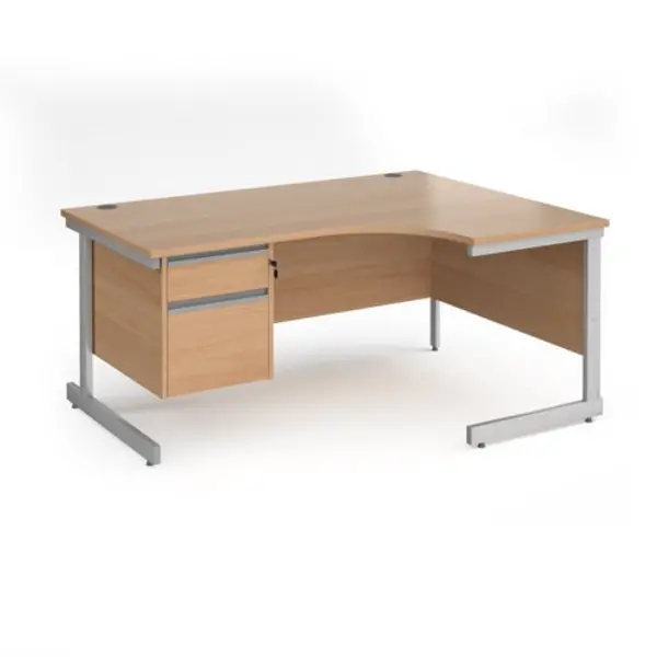 Office Desk Right Hand Corner Desk 1600mm With Pedestal Beech Top With Silver Frame 1200mm Depth Contract 25 CC16ER2-S-B