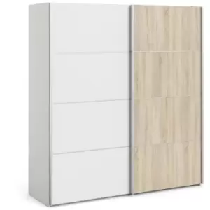 Verona Sliding Wardrobe 180cm in White with White and Oak doors with 5 Shelves - White and Oak