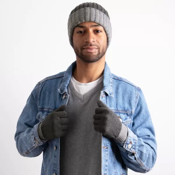 totes Chunky Knitted Hat and Gloves Set Grey